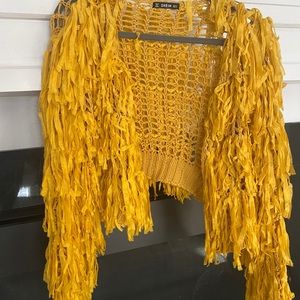 Yellow fringe throw cardigan